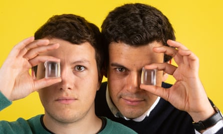 Pierre Paslier and Rodrigo Garcia Gonzalez (right) the co-founders of the company Ooho, who developed an edible water capsule that is an alternative to plastic water bottles.
