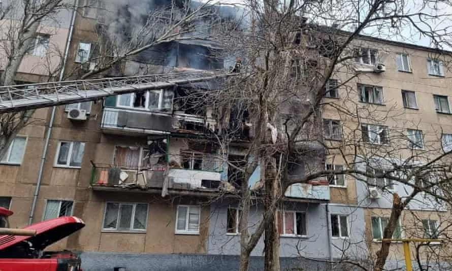 A residential building in Mykolaiv damaged by shelling.