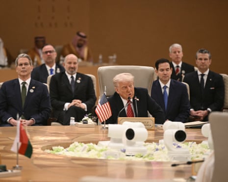 Donald Trump addresses a meeting with Gulf leaders.