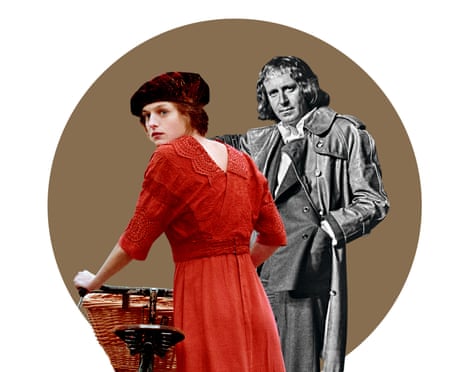 Composite of images of Emma Corrin in Lady Chatterley's Lover and English composer John Barry