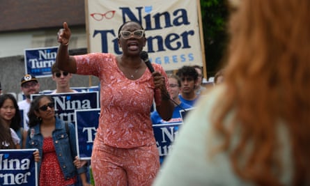 Nina Turner speaks at a campaign stop in Cleveland.
