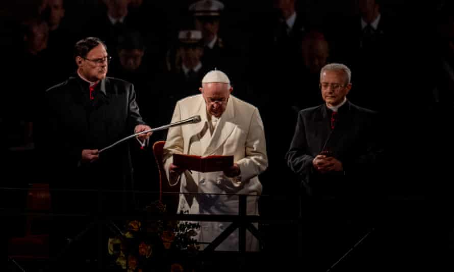The traditional Way of the Cross at the Colosseum by Pope Francis on the Friday of Holy Week. Messages of Peace during the Holy Father’s message. In Rome, Italy, April 15, 2022
