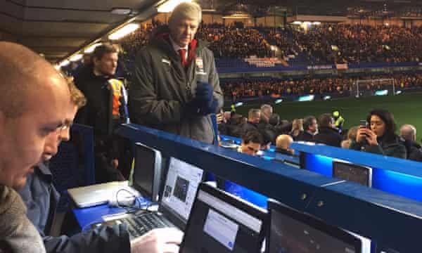 Arsene Wenger Squeezes Into The Press Box For A Hack S View Of The