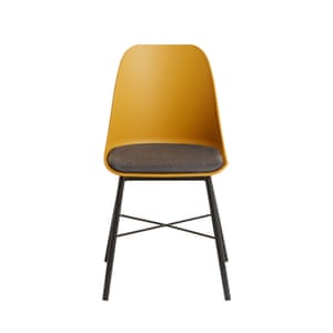 Mustard chair with seat pad mounted on metal frame