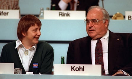 Merkel with Helmut Kohl in 1991, when she was his newly elected minister for women.