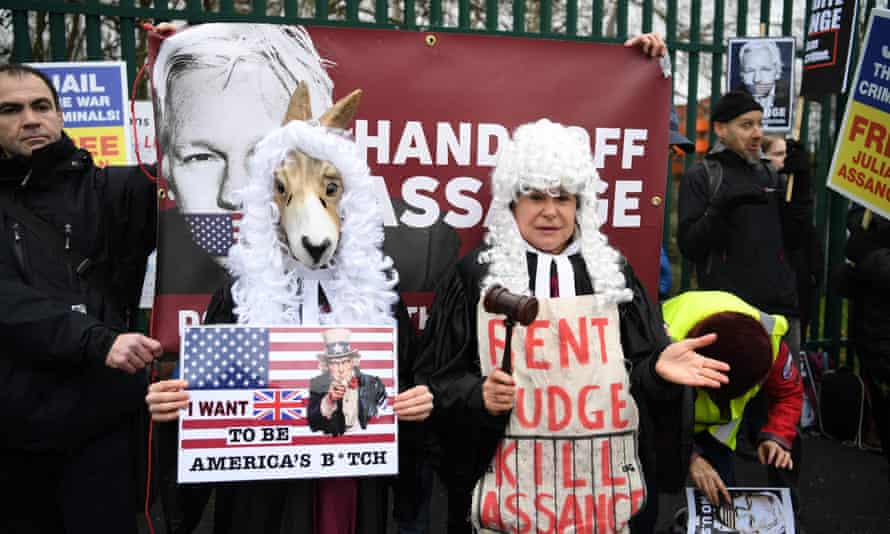 Supporters of Julian Assange call for his freedom outside court in south-east London