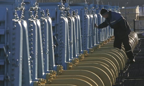 A worker at a gas compressor station of the Yamal-Europe pipeline near Nesvizh, south-west of Minsk, Belarus.