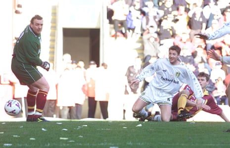 Michael Bridges scores past Neville Southall in the Bradford City goal back in 2000.
