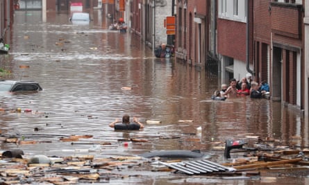 Floods in Liege, Belgium, on Thursday.