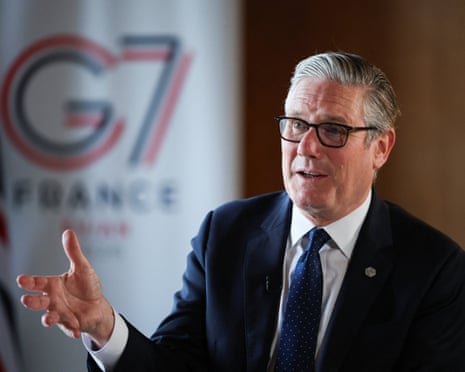 Prime minister Sir Keir Starmer speaks to the members of the media on the sidelines of the G7 summit, in Thonon-les-Bains, France.