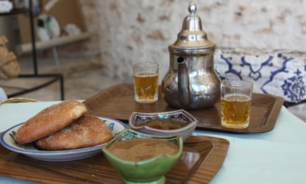 Argan nut butter, bread and mint tea, served up in Morocco.