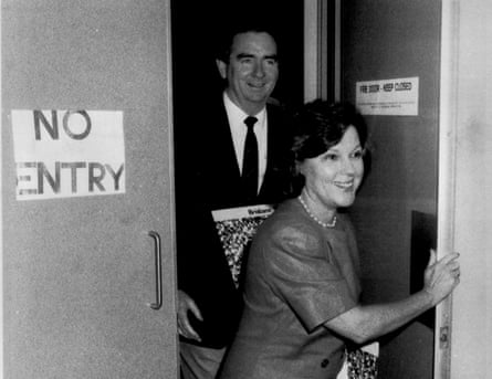 Lord mayor of Brisbane Sallyanne Atkinson with Queensland oremier of Queensland Mike Ahern in 1988.