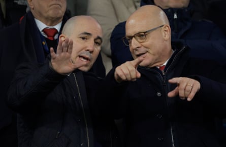 Omar Berrada talks to Ineos director of sport Dave Brailsford in December