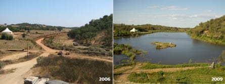 A composite image showing the Tamera site before reconstruction in 2006, and after in 2009.
