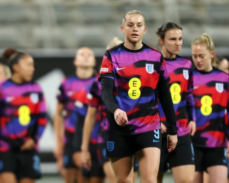Alessia Russo and her England teammates warm up prior to their 2027 Women’s World Cup aualifier against Ukraine.