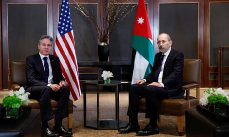 U.S. Secretary of State Antony Blinken and Jordanian Foreign Minister Ayman Safadi during a meeting Sunday in Amman, Jordan.