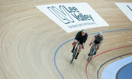 Two cyclists on the track at Lee Valley VeloPark