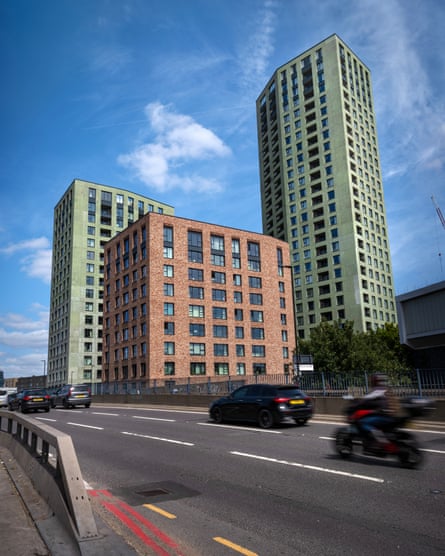 Residential building blocks adjacent to a multilane road.