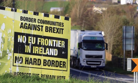 A weathered Border Communities Against Brexit billboard is seen close to the Letterkenny.