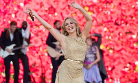 Kylie Minogue performs on the Pyramid Stage at Glastonbury in 2019.