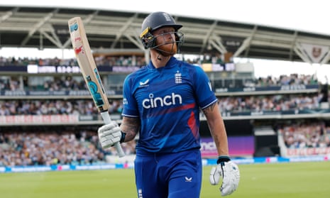 England’s Ben Stokes leaves the field after being dismissed for 182, England’s highest ever individual ODI score, during the 3rd Metro Bank ODI between England and New Zealand at The Kia Oval on 13 September 2023 in London, England. (Photo by Tom Jenkins)