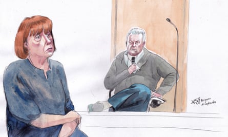 A courtroom sketch of Gisèle Pelicot, left, and her ex-husband Dominique Pelicot.