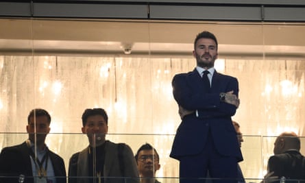 David Beckham watches England’s quarter-final against France in Qatar