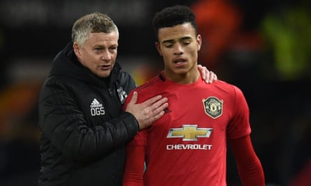 Ole Gunnar Solskjær, who knows a thing or two about being a young striker at Old Trafford, with their latest protege Mason Greenwood.