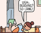 Source-feed image associated with Tom Gauld on kids’ reading habits – cartoon