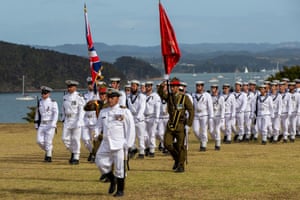 Sailors take part in a New Zealand Navy parade prior to Waitangi Day