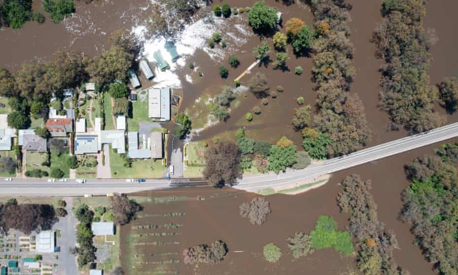 The Lachlan River flooding the town of Forbes