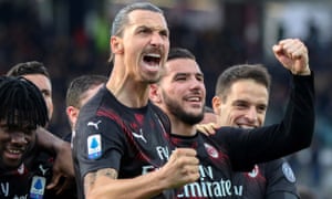 Zlatan Ibrahimovic celebrates after scoring the second goal in their away victory over Cagliari.