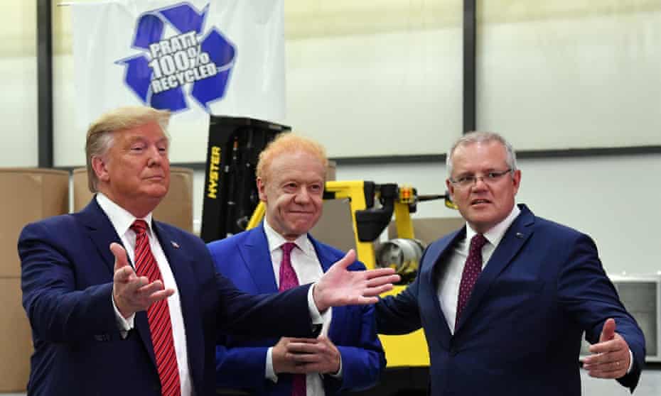 Donald Trump, Richard Pratt and Scott Morrison at the Pratt paper plant in Wapakoneta, Ohio