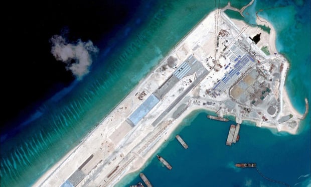 An airstrip being built by China on the Fiery Cross Reef in the South China Sea.