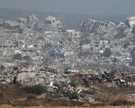 A devastated landscape of destroyed buildings and rubble