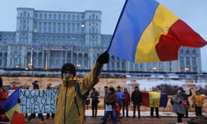Protester with Romanian flag