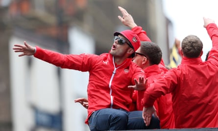 Jack Wilshere enjoys Arsenal’s FA Cup victory parade in 2015.