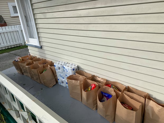 Food parcels outside Cindy Newport’s home.