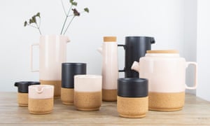 Pink black pottery and cork tableware by Liga