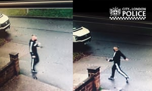 CCTV images of the man, taken during a second visit he made to the woman’s home, when he asked for another £100. Photograph: City of London Police/PA