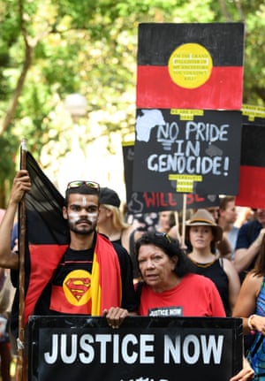 Paul Silva (left), a relative of David Dungay Jr, and Leetona Dungay, the mother of David Dungay Jr, are seen during the rally in Sydney
