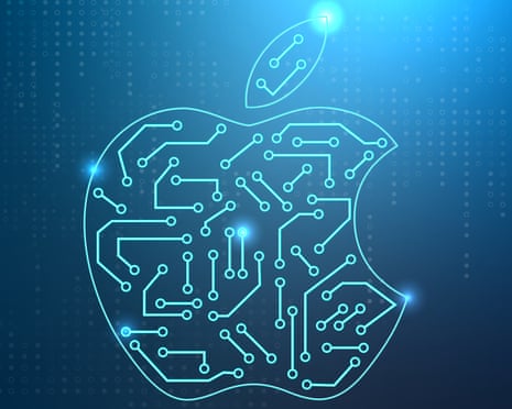 An Apple logo made of circuits