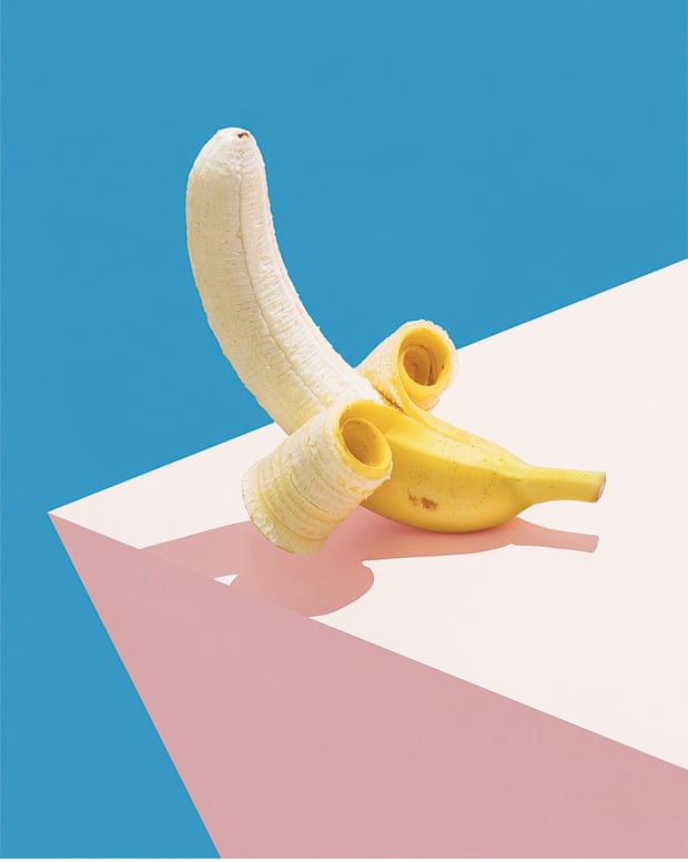 Photograph of half-skinned banana