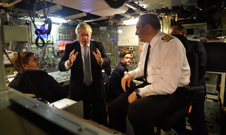 Boris Johnson meets crew members as visits HMS Victorious at HM naval base Clyde in Faslane, Scotland. 