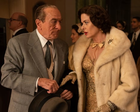 Robert De Niro as Frank Costello and Debra Messing as Bobbie Costello in The Alto Knights.