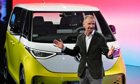 Herbert Diess introduces the new electric Volkswagen ID Buzz van in Hamburg in March.