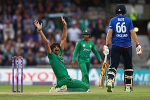 Mohammad Irfan appeals unsuccessfully for the wicket of Eoin Morgan.