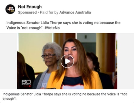 An ad from the “Not Enough” Facebook page paid for by Advance Australia.