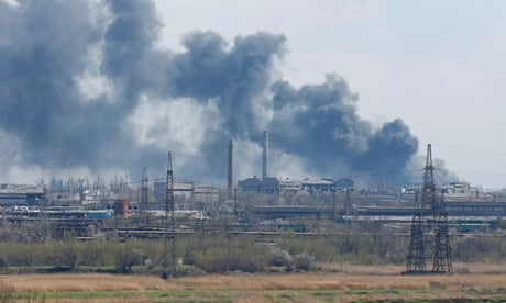 Smoke rising above the Azovstal steelworks on Wednesday.