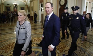 Adam Schiff walks to the Senate chamber for the impeachment trial of Donald Trump at the Capitol in Washington on 31 January 2020.